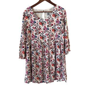Old Navy Womens Midi Dress‎ Floral Peasant Size Large White Colorful Boho Preppy